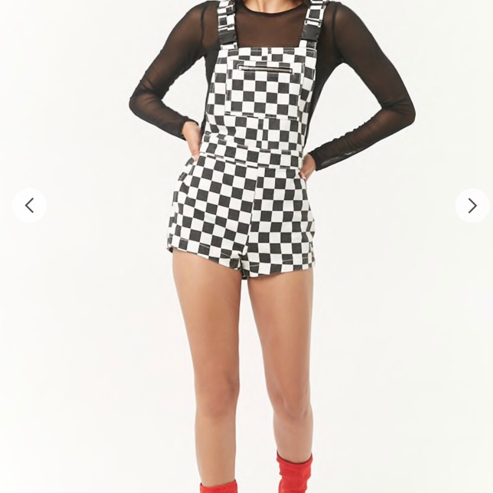 Forever 21 checkered short clip overalls festival